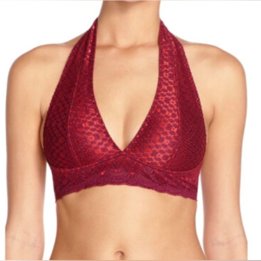 FREE PEOPLE - Sinking Ship Halter Bralette Red Small